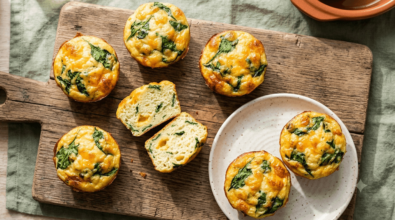 Muffin de Ovo com Espinafre e Queijo: Lanche Proteico Para Levar ao Trabalho